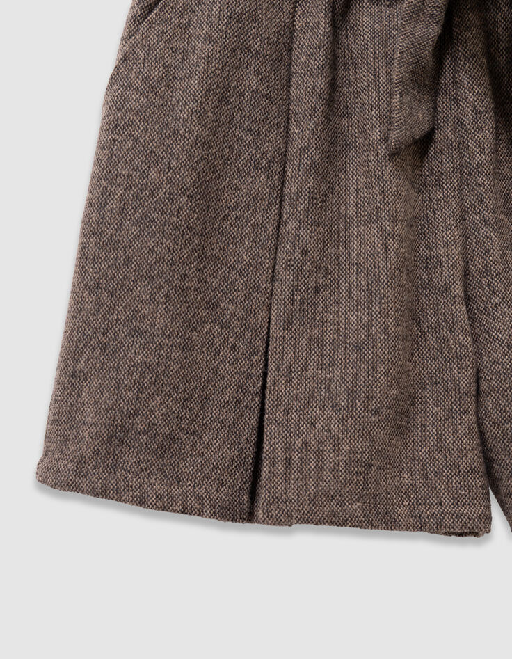 Braune Mädchenshorts aus meliertem Flanell-4
