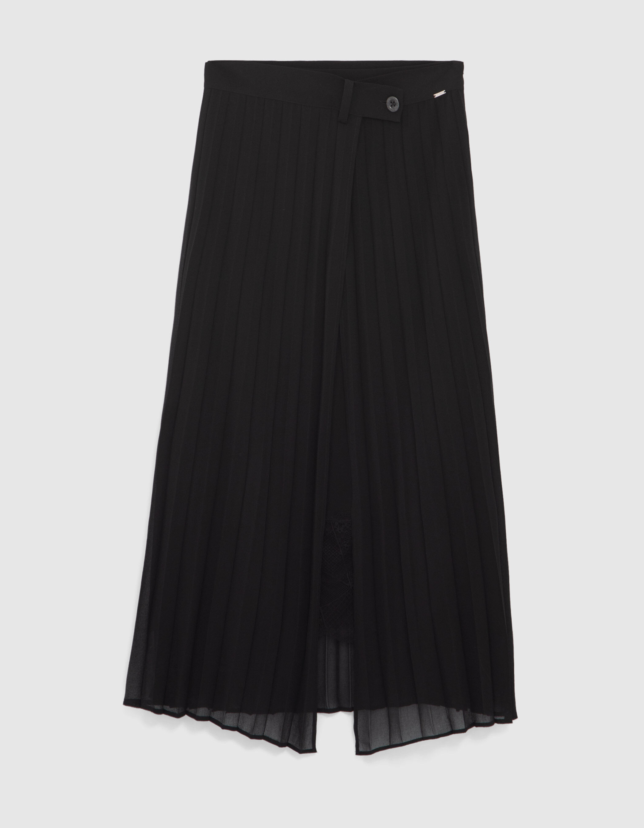 Women s black pleated recycled 2 in 1 look long skirt