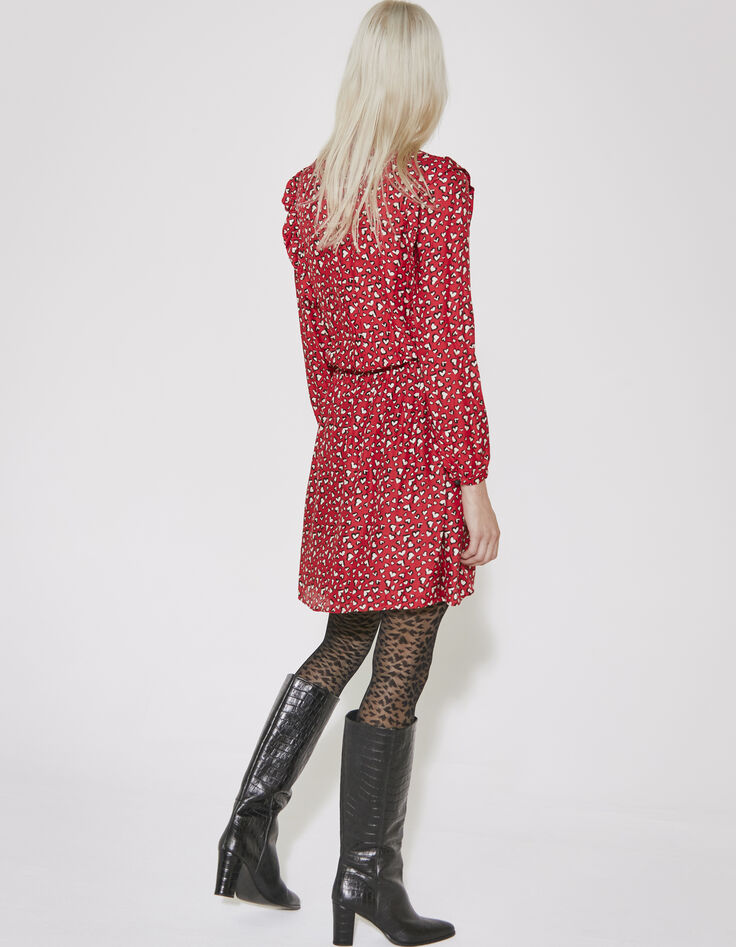 Women’s heart print short dress with ruffles and lace-3