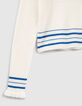 Girls’ white knit sweater with blue stripes-4