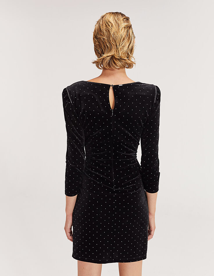 Robe portefeuille noire en velours femme-3