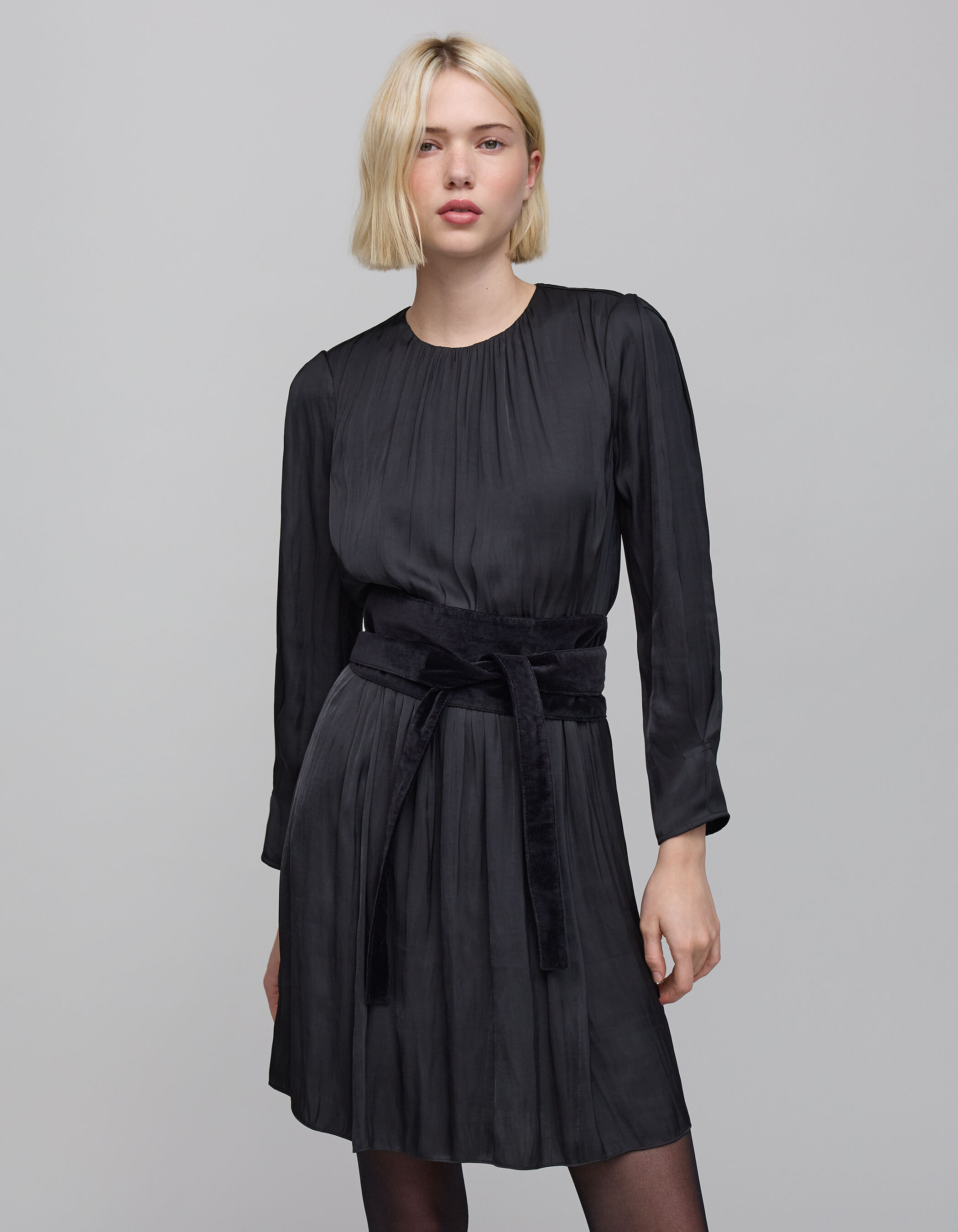 Ceinture robe noire velours lisse a nouer Femme IKKS