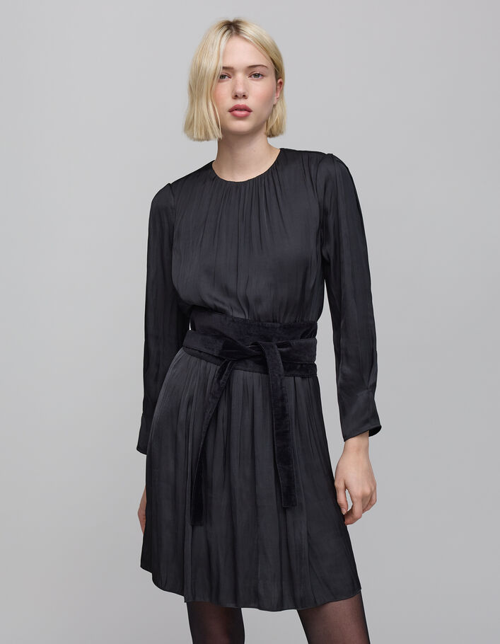 Ceinture robe noire velours lisse à nouer Femme