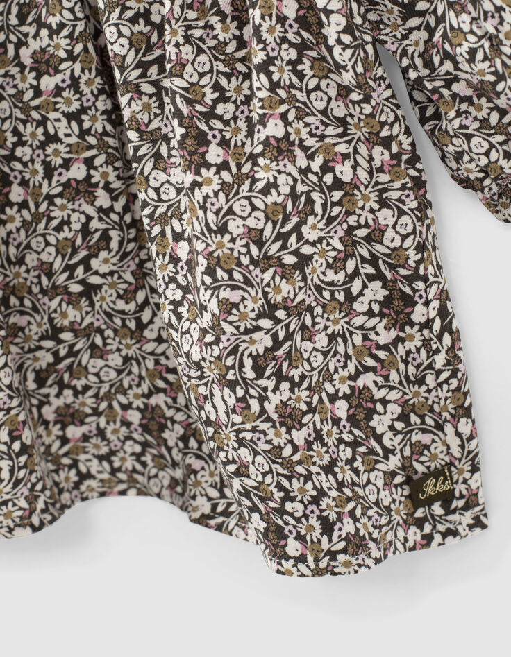 Vestido caqui oscuro estampado floral bebé niña-4