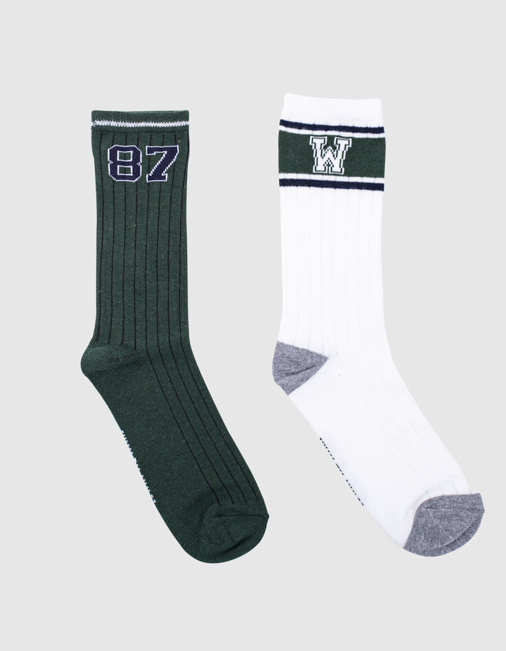 Jungensocken in englisch Grün und Weiß mit Streifen-1