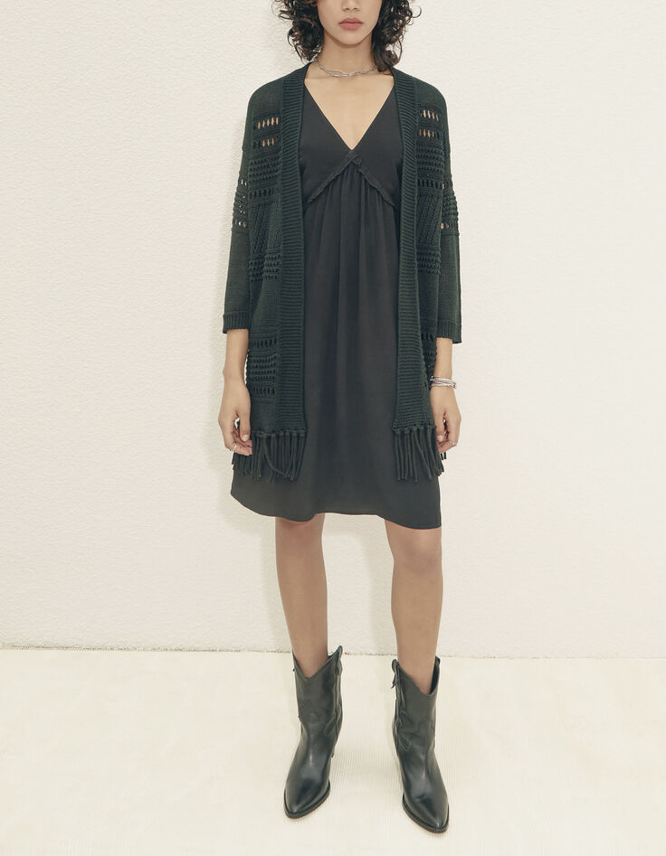Schwarzes Damenchiffonkleid mit überkreuztem Rücken-7
