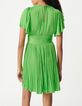 Robe courte verte satin&eacute;e pliss&eacute;e Femme-3