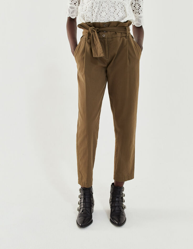 Khaki Bootcut-Damenhose mit hohem Bund-1