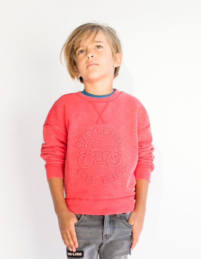 Boys’ red sweatshirt with motorbike embossed slogans - IKKS