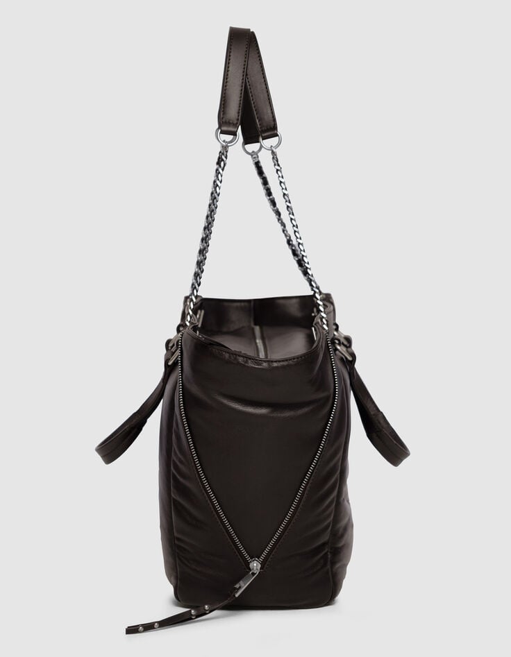 Braune Cabas-Tasche 1440 Leder Seiten-Zips Größe L Damen-7 Braune Cabas-Tasche 1440 Leder Seiten-Zips Größe L Damen-7