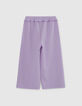 Lilafarbene weite, weich fallende Mädchenhose, Reliefstoff-2