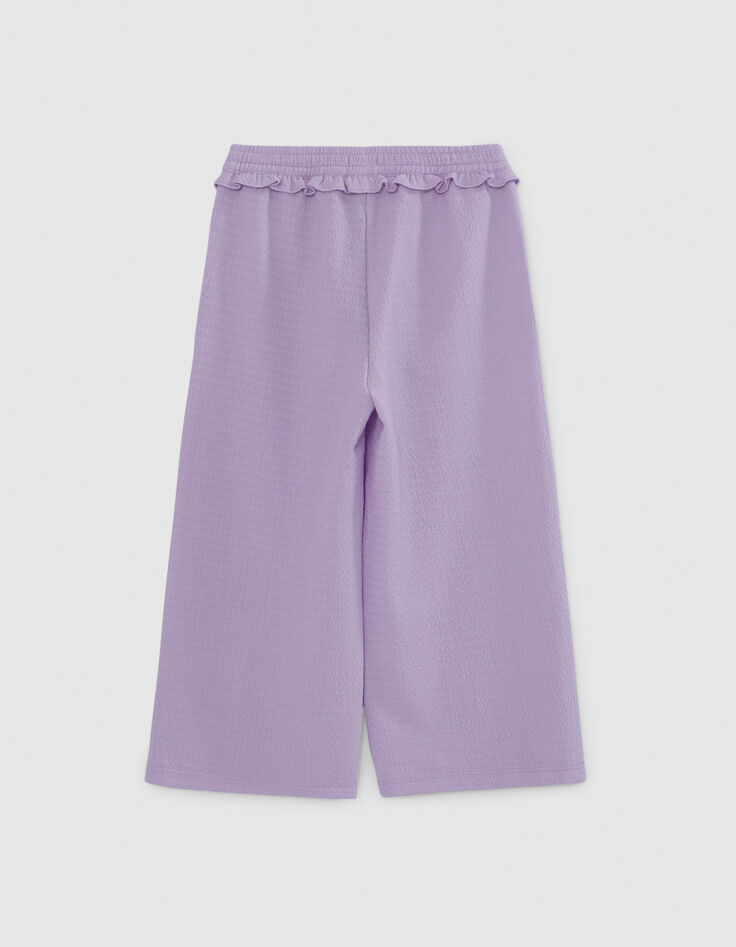 Lilafarbene weite, weich fallende Mädchenhose, Reliefstoff-2