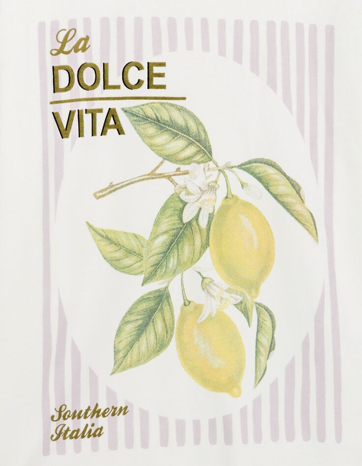 Round neck t-shirt white organic cotton visual lemons Women-7