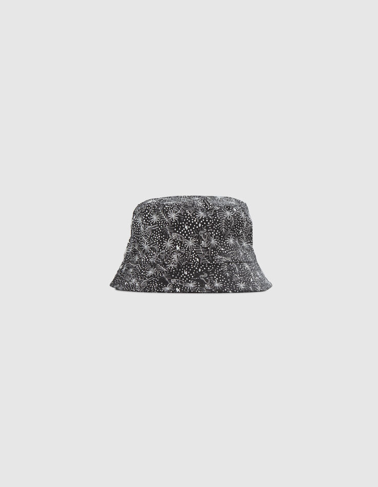 Boys’ black organic cotton sun hat with exotic leaf print-3