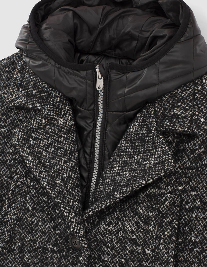 Abrigo negro tweed con pieza plumas niña-8