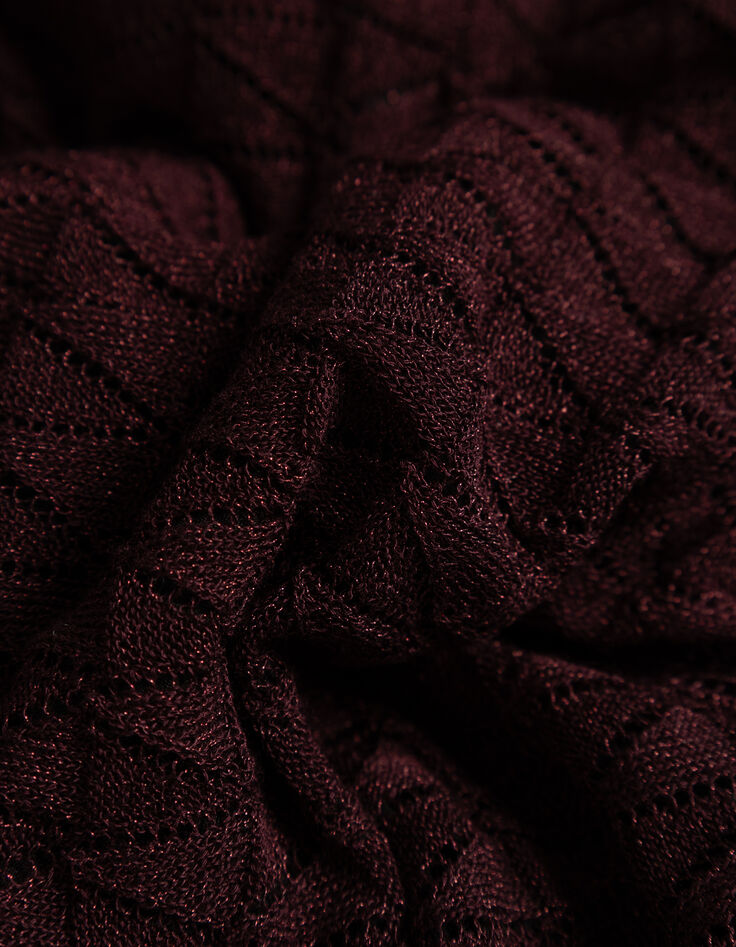 Pull bordeaux tricot fin ajouré lurex Femme-7