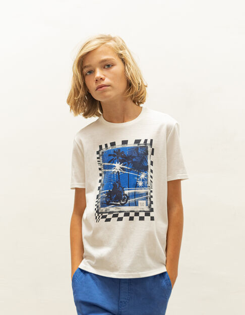 Boys’ white T-shirt with checkerboard framed rider image