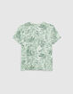 T-shirt aqua bio imprimé feuilles et message garçon -3