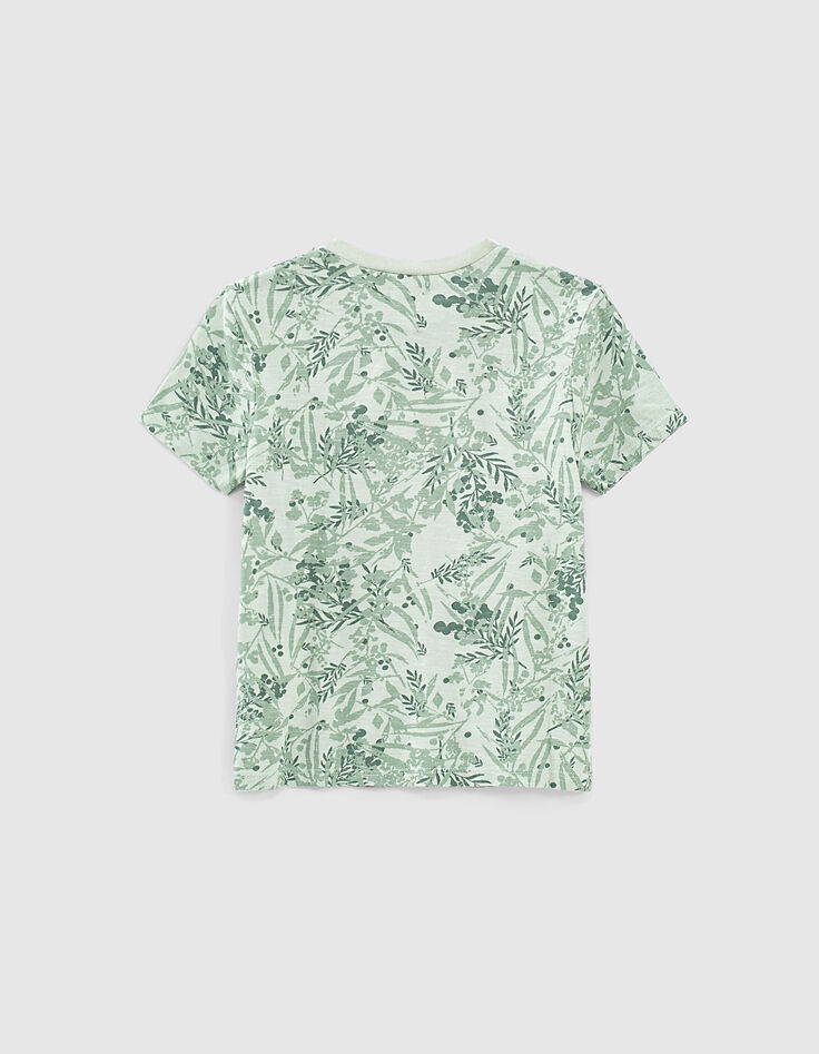 T-shirt aqua bio imprimé feuilles et message garçon -3