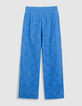 Damenhose mit weitem Bein, blau, mit Lochstickerei-7