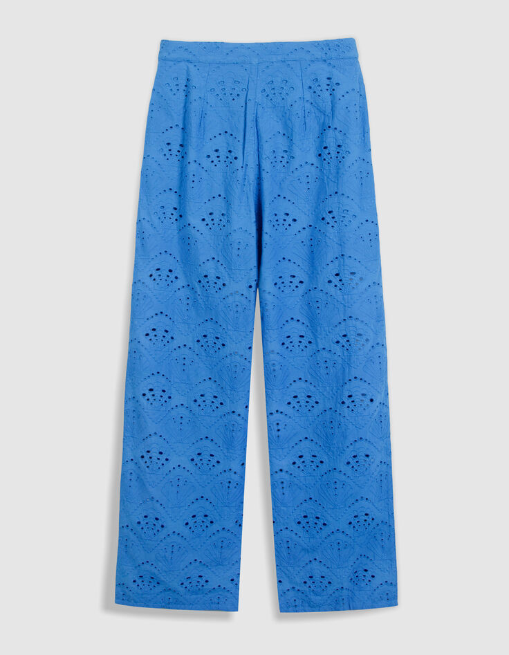 Damenhose mit weitem Bein, blau, mit Lochstickerei-7