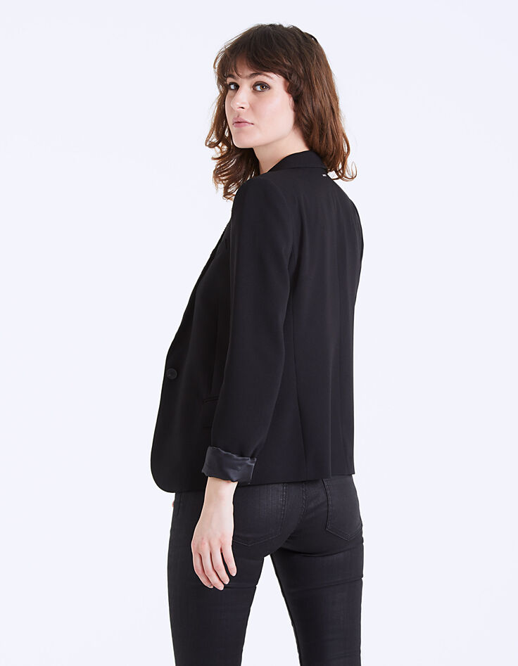 Veste tailleur crêpe col broderies bijoux femme-3