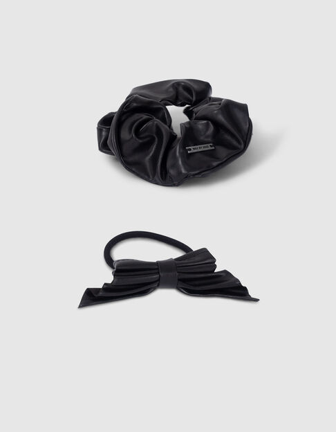 Girls’ black scrunchie and elastic hairband with bow