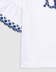 T-shirt blanc coton bio brodé IKKS marine fille-5