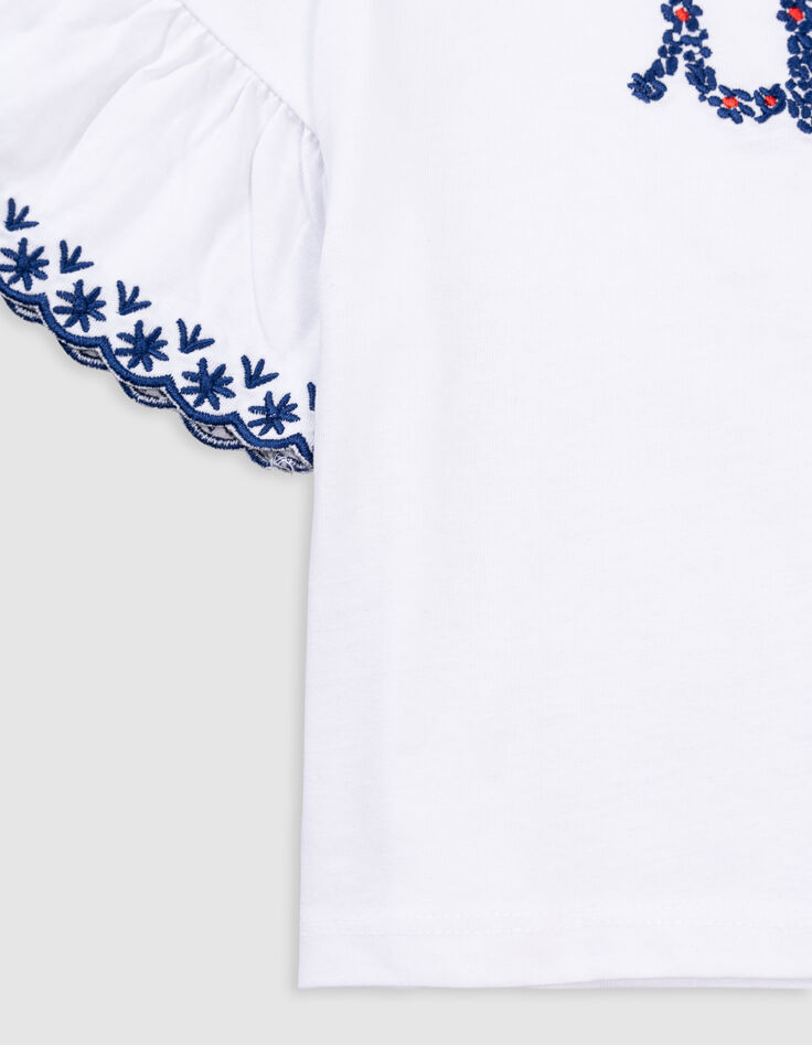 T-shirt blanc coton bio brodé IKKS marine fille-5