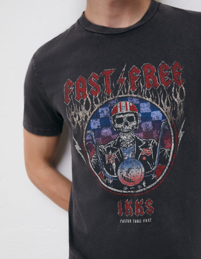 Anthrazitgraues Herren-T-Shirt mit Skelett-Rider - IKKS