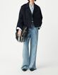 Manteau court marine en laine sans fermeture Femme-5