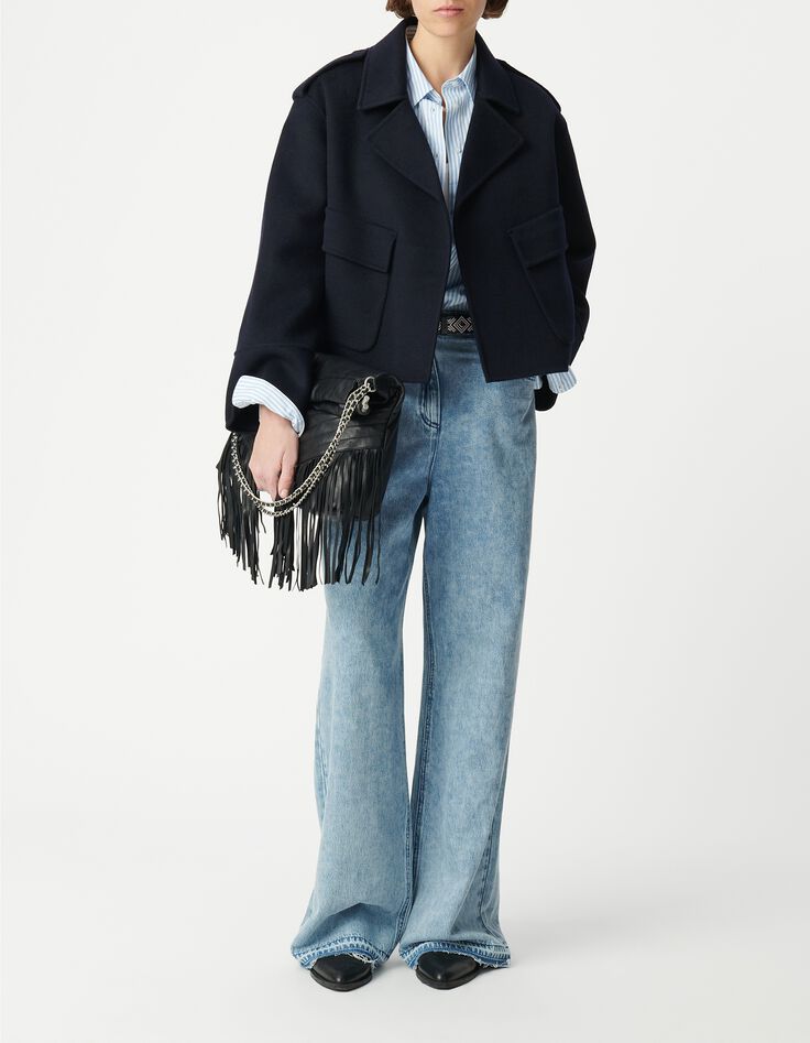 Manteau court marine en laine sans fermeture Femme-5