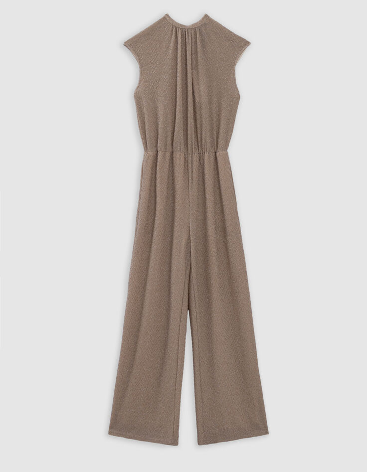 Dames jumpsuit met visgraatmotief in goud-7