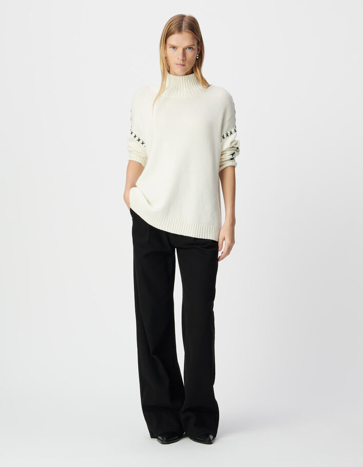Pull blanc tricot détails laçage aux manches Femme