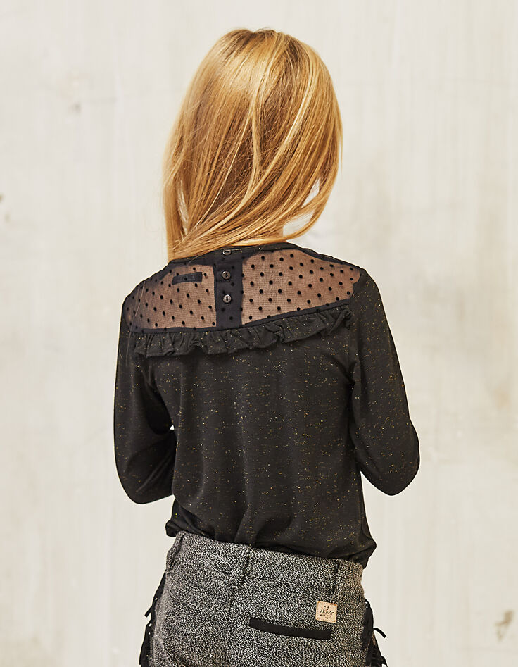 Tee-shirt noir brodé cœur et dos résille fille-2
