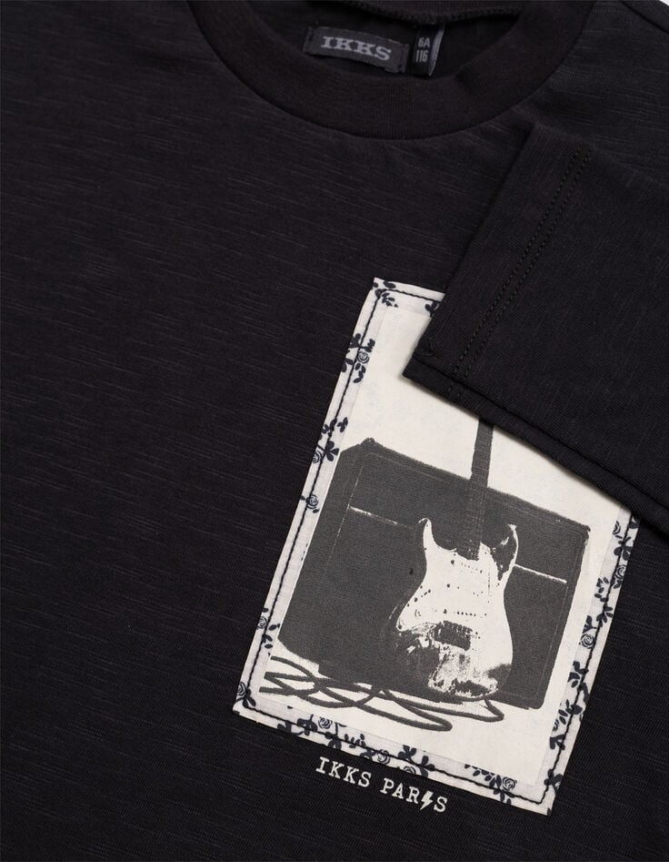 T-shirt noir coton bio guitare-ampli sur imprimé garçon-5
