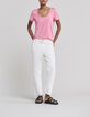 Tee-shirt soft rose maille lin paillet&eacute;e Femme-1
