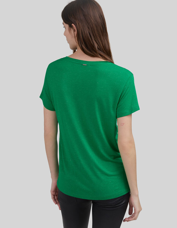 Mintgr&uuml;nes Damen-T-Shirt mit Schriftzug mit Perlen-3