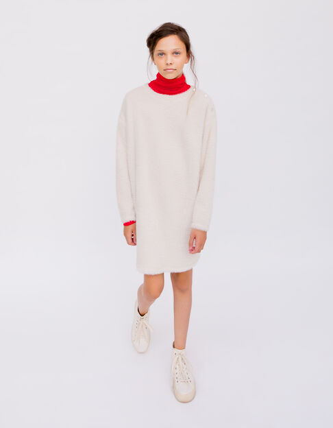 Cremeweißes Mädchenflauschstrickkleid