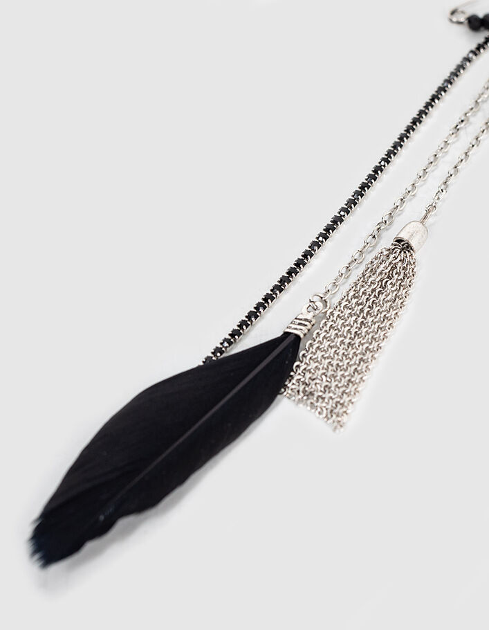 Women’s silver metal brooch with feather and tassel - IKKS