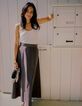 Jupe longue marron en taffetas pour femme-2