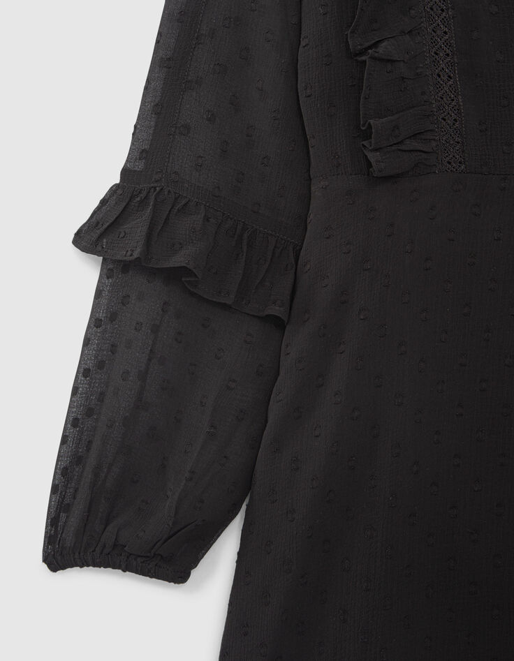Girls&rsquo; black dotted Swiss jacquard dress with dickey-4
