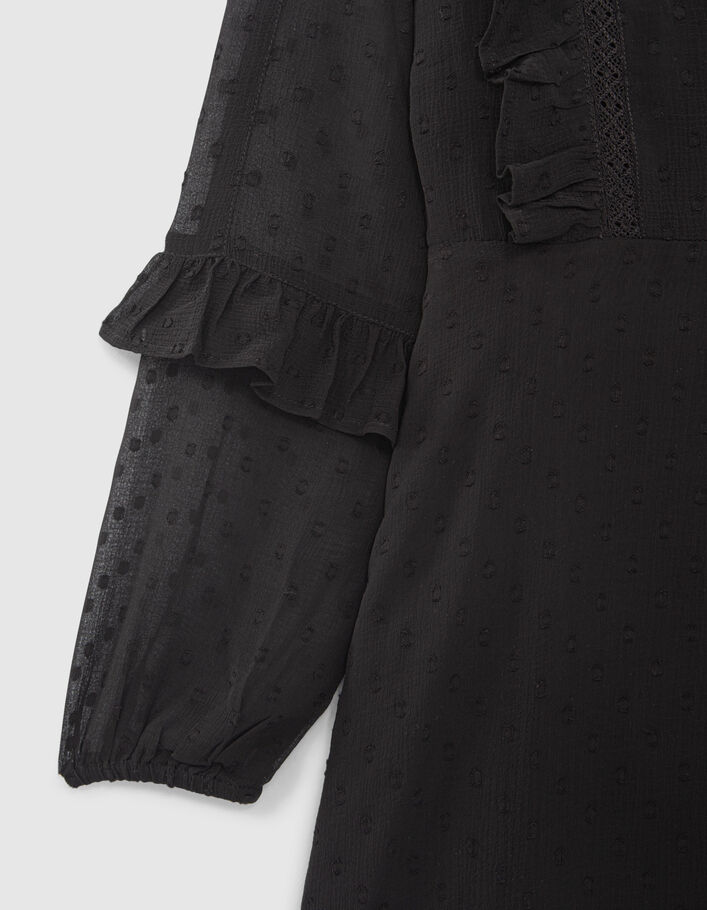 Schwarzes Mädchenkleid mit Plumetisjacquard an der Passe-6