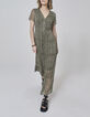 Vestido largo plumetis caqui y estampado fantasía mujer-1