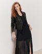 Women’s navy blue recycled crepe voile long dress-1