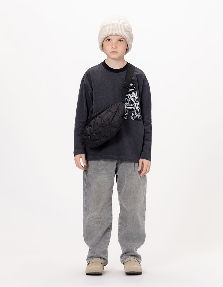 Gemêleerd grijs T-shirt lange mouw maxi letters A jongens-8