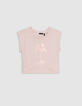 T-shirt beige coton bio palmier-tigre copper fille-2