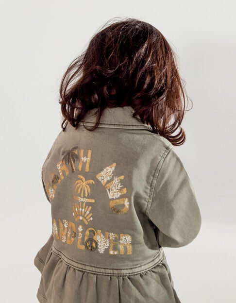 Baby girls' khaki safari jacket with gold slogan on back