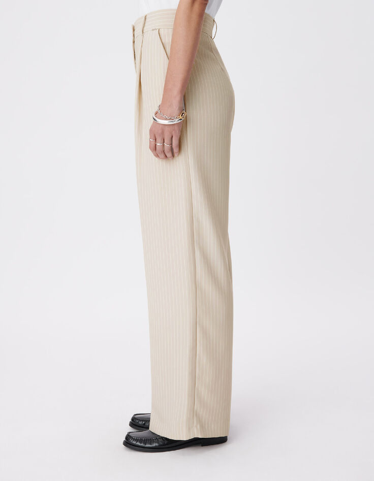 Pantalon de tailleur beige motif rayures tennis Femme-5