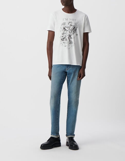 Men&rsquo;s white organic cotton T-shirt with angel-guitarist - IKKS